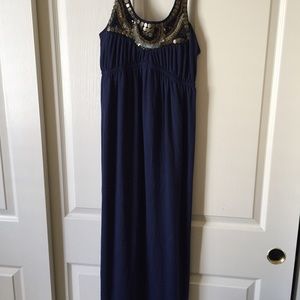 Beautiful navy blue maxi dress with bib design