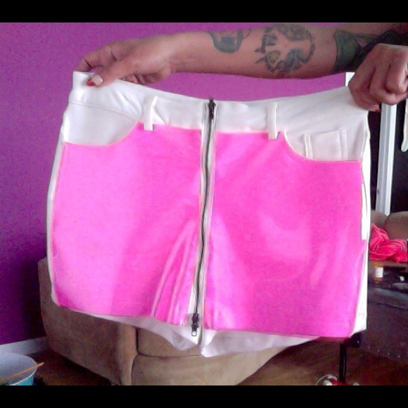 White "skort" with pink transparent plastic front
