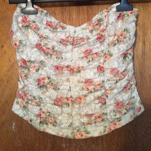 Cropped strapless bustier with flower print - Picture 1 of 1