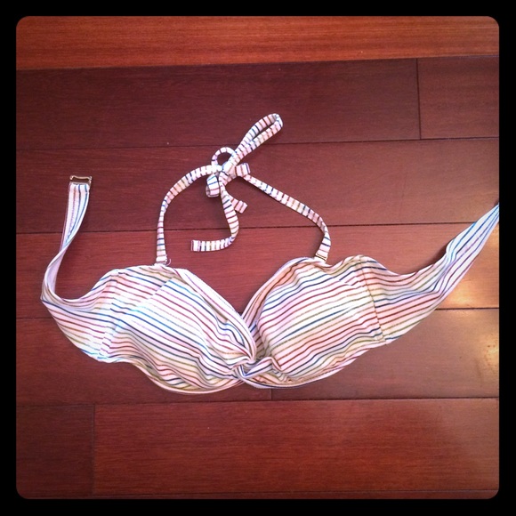 White and rainbow stripped strapless bikini top