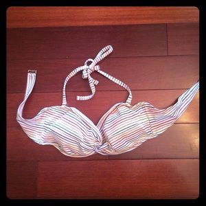 White and rainbow stripped strapless bikini top