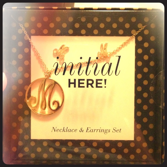 Letter M Gold Necklace and Earring Set