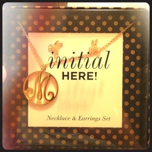 Letter M Gold Necklace and Earring Set