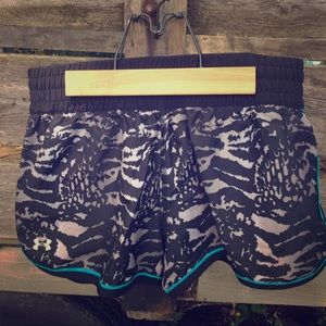 Black/blue pattern running shorts