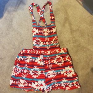 Aztec Print Overall Romper