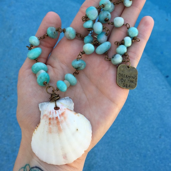 Shell Amazonite & Moonstone Long Necklace