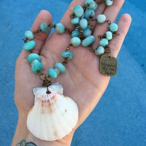 Shell Amazonite & Moonstone Long Necklace