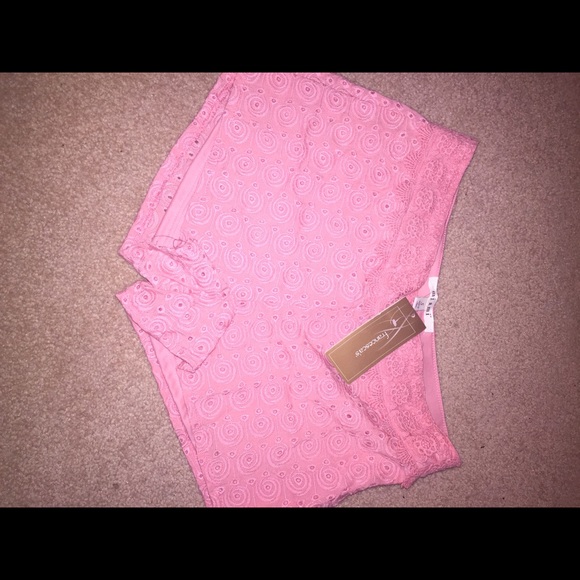 Embroidered coral Francesca's shorts