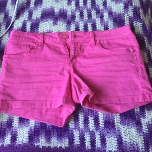 Hot pink denim shorts