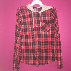 Red and black hooded flannel