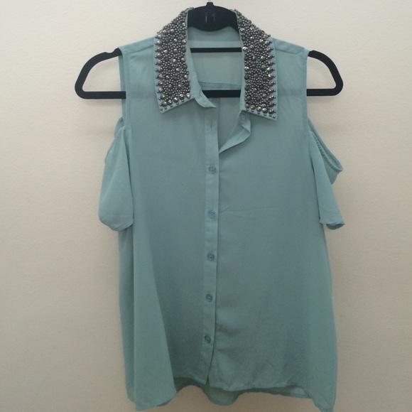 Nasty Gal Beaded Collard Cut out Blouse