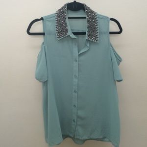 Nasty Gal Beaded Collard Cut out Blouse