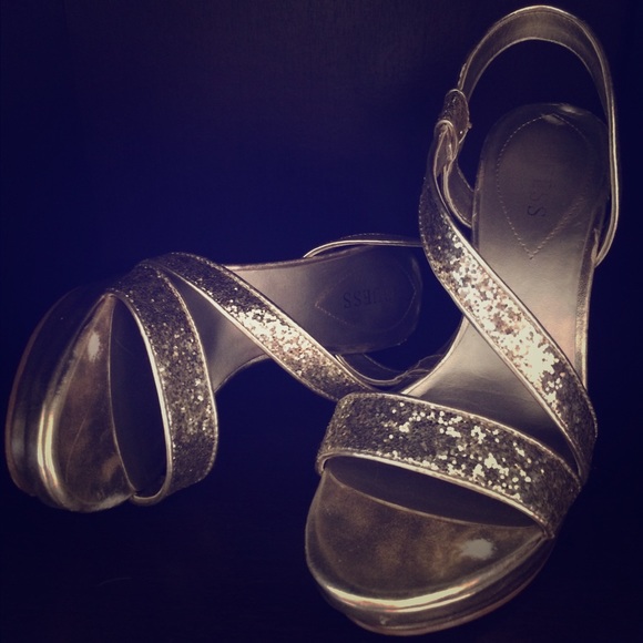 Guess Gold Sparkle Strappy High Heels Stilettos
