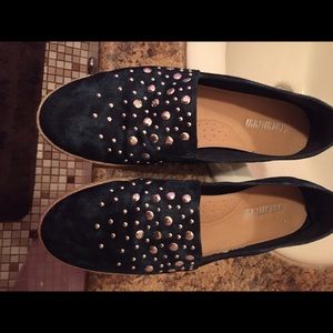 Blue studded canvas slip-ons - size 11