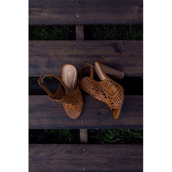 Tan Faux Leather Cut Out Heel