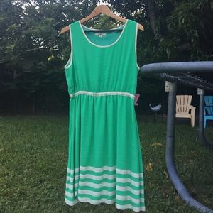 Green and white striped dress