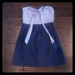 Gingham and denim mini dress