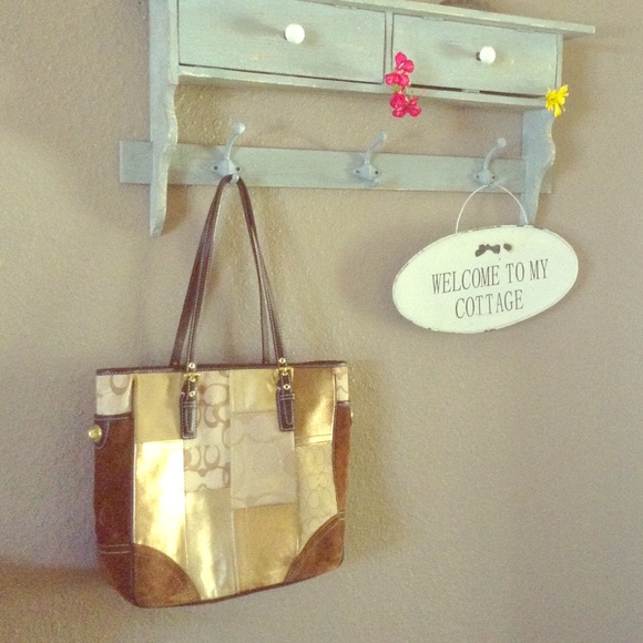 Coach XL holiday gold patchwork tote