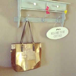 Coach XL holiday gold patchwork tote