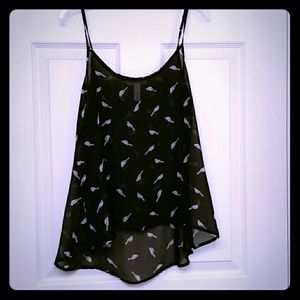 A semi sheer tank with birds size medium
