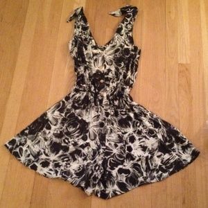 Black and white floral print romper