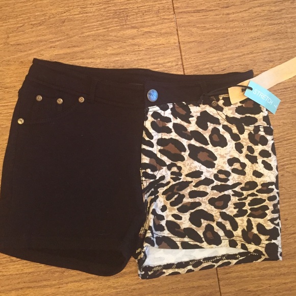 Animal print, color block, stretch shorts.