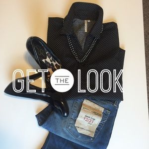 Classic black and white polka dot button down