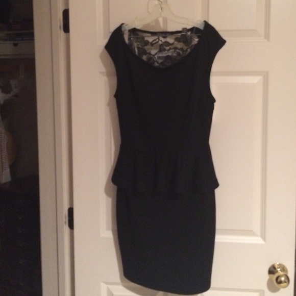 Black peplum dress with sheer gold open back mesh