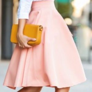 Peach Pink High Waist Midi Skirt