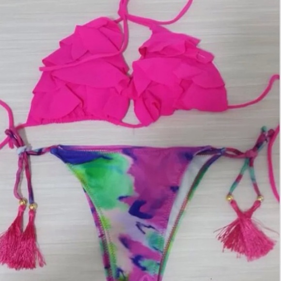 Pink ruffle bikini top