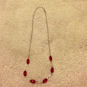 Silver chain with red beaded necklace
