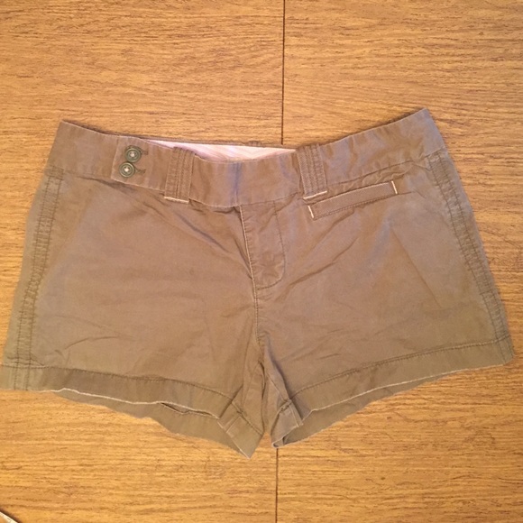 Button up, olive, cotton shorts.