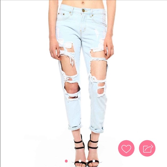 Destroyed Boyfriend Ripped Denim Jeans