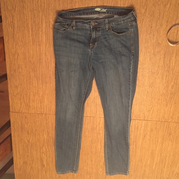 Dark wash denim jeans.