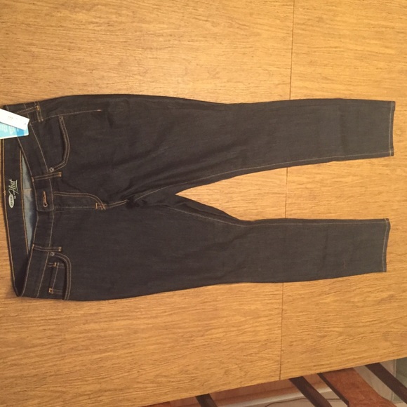 Dark wash denim jeans.