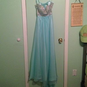 Blue prom dress with open back