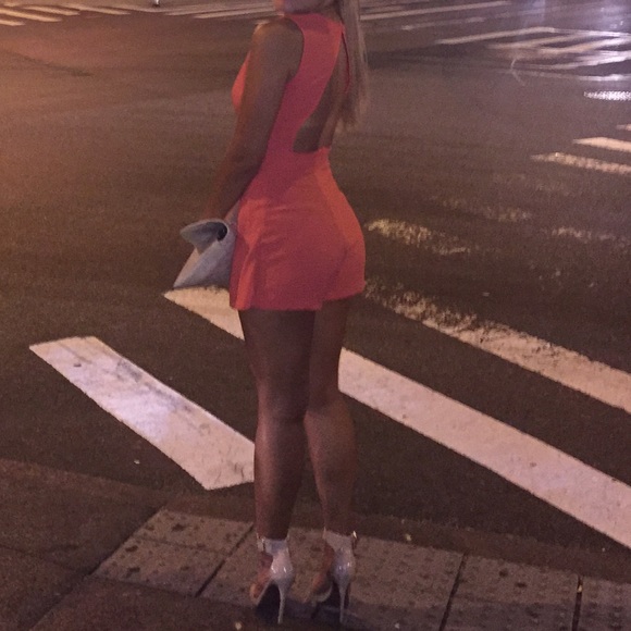 Coral Foxy Lady Front Cut-Out Romper - Picture 4 of 4