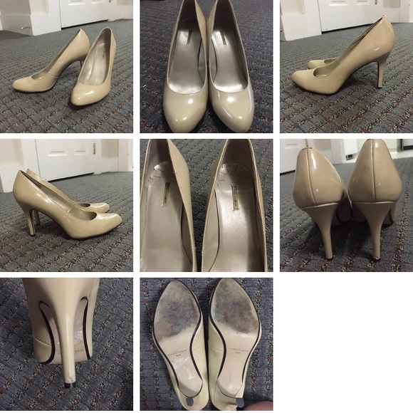Max studio patent leather nude pumps
