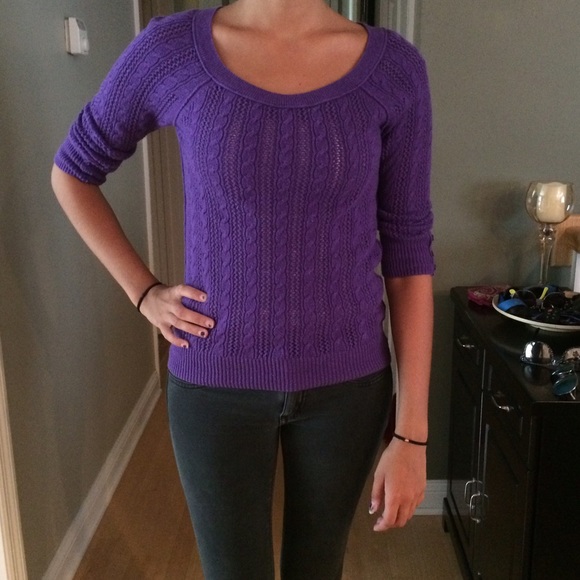 purple knit, quarter sleeve top - Picture 1 of 4