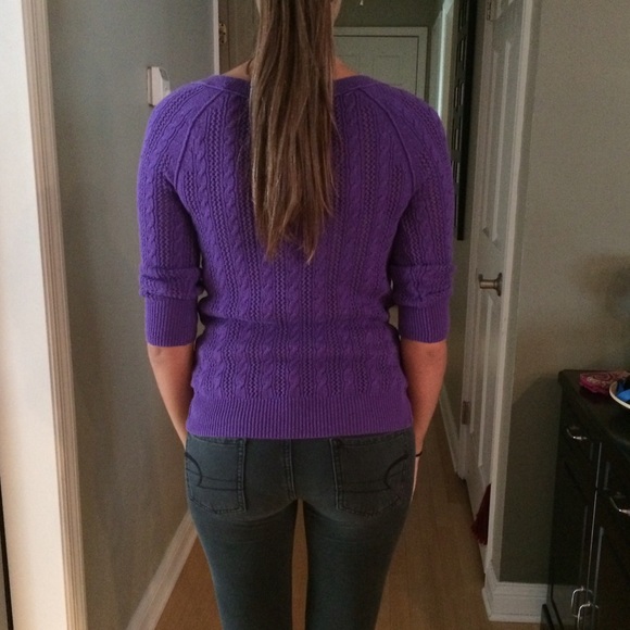 purple knit, quarter sleeve top - Picture 2 of 4