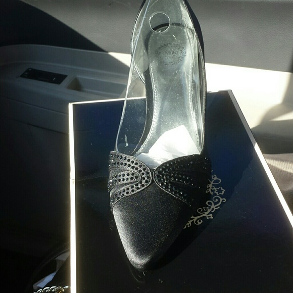 I.Miller Black Rhinestone Satin Pumps
