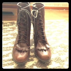 🍁Fringe toe lace up roper boots🍂