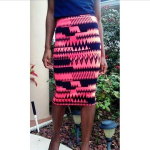 Tribal Print Neon Pink & Navy Bodycon Skirt