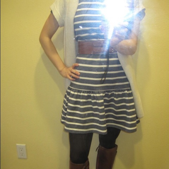 ASOS grey & white striped drop waist dress - Picture 2 of 4