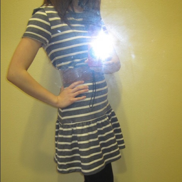 ASOS grey & white striped drop waist dress - Picture 3 of 4