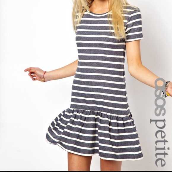 ASOS grey & white striped drop waist dress - Picture 4 of 4