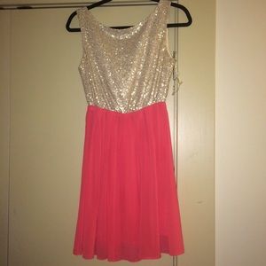 Gold and coral dress