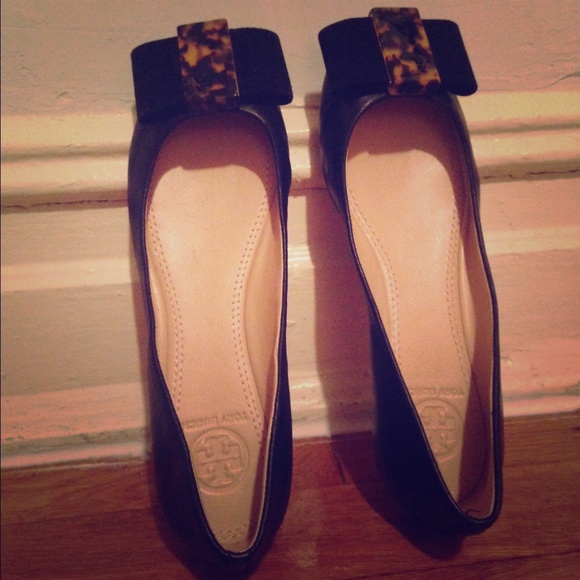 *NEW* Tory Burch Velvet Bow Black Leather Flats