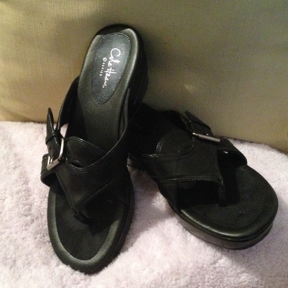 Cole Haan Nike Air black leather wedge sandal