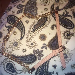 Pink belt with gold chain